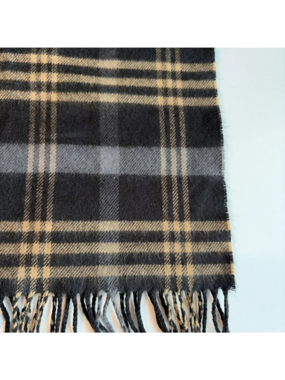 Vintage 100% Cashmere Plaid Scarf Unisex 68X12